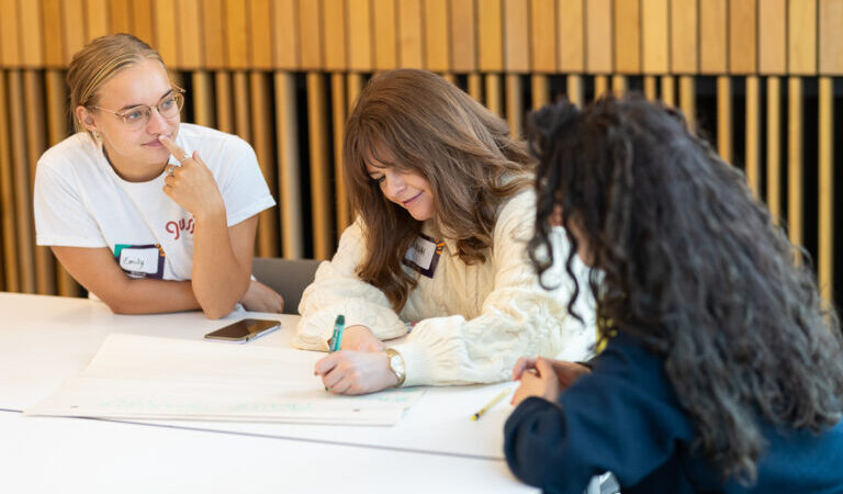 Students sat around table working on an activity